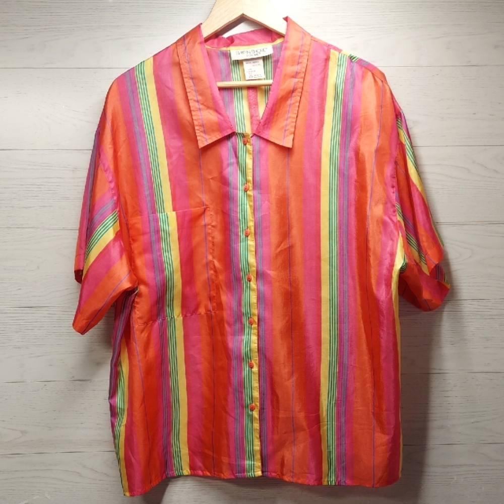 Vintage Ship N Shore Vibrant Multicolor Striped Shirt Lightweight